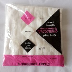 Vintage JCPenney 3 Hemmed Household Towels Extra Large 34"x18" 100% Cotton
